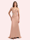 Elegant One Shoulder Sleeveless Mermaid Soft Satin Long Matron of Honor Dress For Wedding