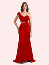 Elegant One Shoulder Sleeveless Mermaid Soft Satin Long Matron of Honor Dress For Wedding