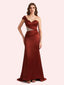 Elegant One Shoulder Sleeveless Mermaid Soft Satin Long Matron of Honor Dress For Wedding