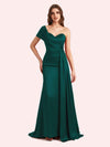 Sexy One Shoulder Sleeveless Mermaid Soft Satin Long Matron of Honor Dress For Wedding