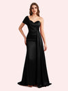 Sexy One Shoulder Sleeveless Mermaid Soft Satin Long Matron of Honor Dress For Wedding
