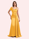 Sexy One Shoulder Sleeveless Mermaid Soft Satin Long Matron of Honor Dress For Wedding