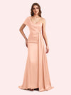 Sexy One Shoulder Sleeveless Mermaid Soft Satin Long Matron of Honor Dress For Wedding