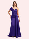 Sexy One Shoulder Sleeveless Mermaid Soft Satin Long Matron of Honor Dress For Wedding