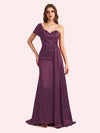 Sexy One Shoulder Sleeveless Mermaid Soft Satin Long Matron of Honor Dress For Wedding