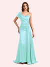 Sexy One Shoulder Sleeveless Mermaid Soft Satin Long Matron of Honor Dress For Wedding