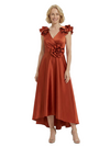 Stunning V-Neck High-Low Ruffled Sleeves Satin Mother Of The Bride Dress
