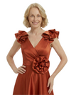 Stunning V-Neck High-Low Ruffled Sleeves Satin Mother Of The Bride Dress