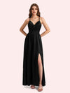 Elegant V-neck Sleeveless A-line Soft Satin Long Matron of Honor Dress For Wedding