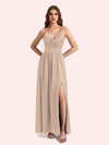 Elegant V-neck Sleeveless A-line Soft Satin Long Matron of Honor Dress For Wedding