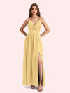 Elegant V-neck Sleeveless A-line Soft Satin Long Matron of Honor Dress For Wedding