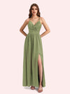 Elegant V-neck Sleeveless A-line Soft Satin Long Matron of Honor Dress For Wedding