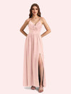 Elegant V-neck Sleeveless A-line Soft Satin Long Matron of Honor Dress For Wedding