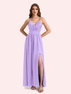 Elegant V-neck Sleeveless A-line Soft Satin Long Matron of Honor Dress For Wedding