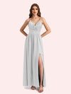 Elegant V-neck Sleeveless A-line Soft Satin Long Matron of Honor Dress For Wedding