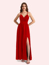 Elegant V-neck Sleeveless A-line Soft Satin Long Matron of Honor Dress For Wedding