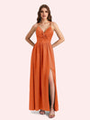 Elegant V-neck Sleeveless A-line Soft Satin Long Matron of Honor Dress For Wedding