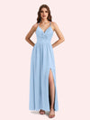 Elegant V-neck Sleeveless A-line Soft Satin Long Matron of Honor Dress For Wedding