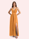 Elegant V-neck Sleeveless A-line Soft Satin Long Matron of Honor Dress For Wedding