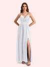 Elegant V-neck Sleeveless A-line Soft Satin Long Matron of Honor Dress For Wedding