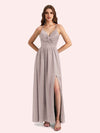 Elegant V-neck Sleeveless A-line Soft Satin Long Matron of Honor Dress For Wedding