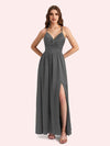 Elegant V-neck Sleeveless A-line Soft Satin Long Matron of Honor Dress For Wedding