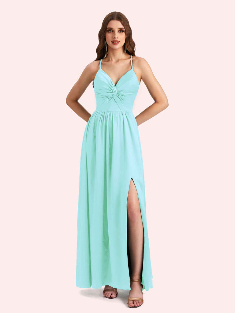 Elegant V-neck Sleeveless A-line Soft Satin Long Matron of Honor Dress For Wedding