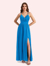 Elegant V-neck Sleeveless A-line Soft Satin Long Matron of Honor Dress For Wedding