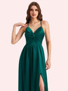 Elegant V-neck Sleeveless A-line Soft Satin Long Matron of Honor Dress For Wedding