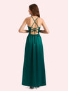 Elegant V-neck Sleeveless A-line Soft Satin Long Matron of Honor Dress For Wedding