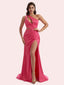 Gorgeous One Shoulder Mermaid Pleats Side Slit Soft Satin Long Bridesmaid Dress For Wedding