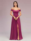 Sexy Off Shoulder Side Slit A-Line Long Soft Satin Bridesmaid Dresses Online For Sale