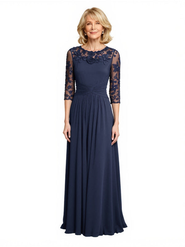 Stylish Lace Half Sleeves Chiffon A-Line Mother Of The Bride and Groom Dresses