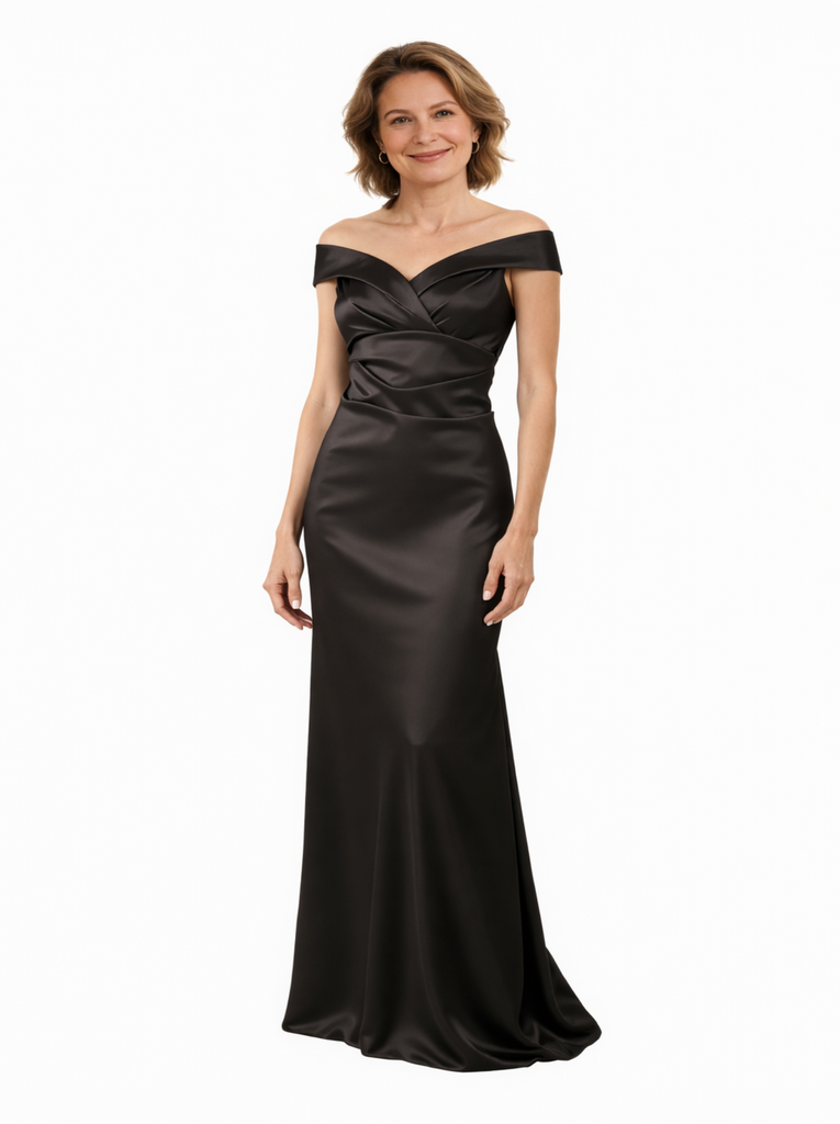 Elegant Off The Shoulder Satin Mermaid Simple Long Mother of the Bride Dresses