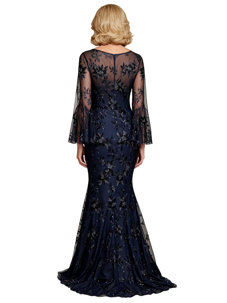 Elegant V-Neck Long Sleeves Lace Mermaid Long Mother Of The Bride and Groom Dresses