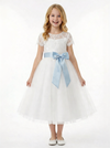 Lace Flower Girl Dress for Wedding with Round Neck Short Sleeves Tulle A Line Formal Gown