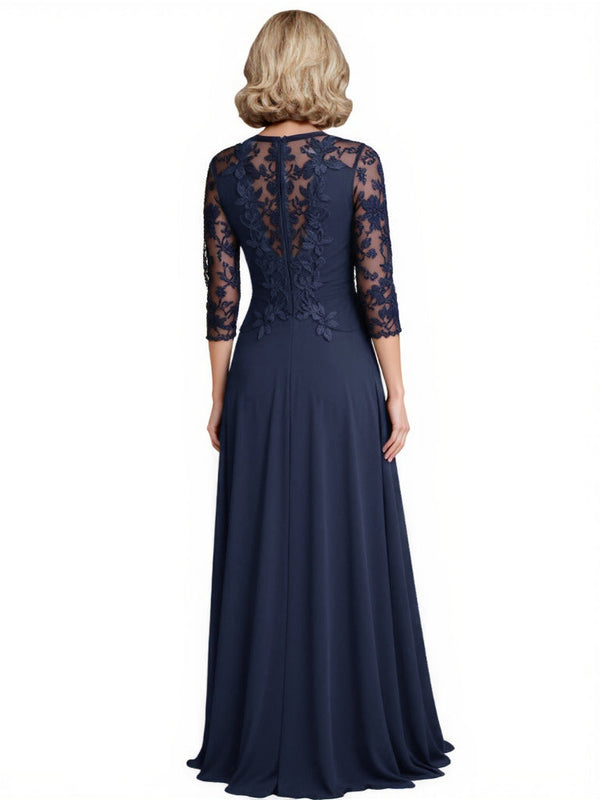 Stylish Lace Half Sleeves Chiffon A-Line Mother Of The Bride and Groom Dresses