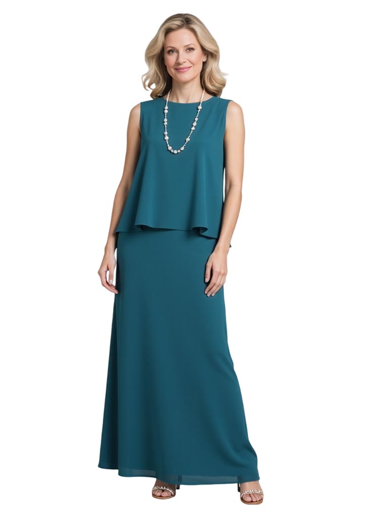 Elegant Chiffon Jewel Sleeveless A-Line Long Mother of The Bride Dresses With Jacket