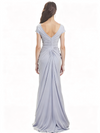 Elegant Short Sleeves Mermaid Crepe Long Mum Dress For Wedding Side Slit With Rhinestone