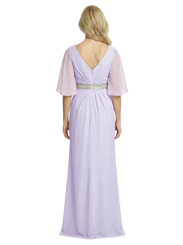 Elegant V-Neck bell Sleeves Chiffon Long Mother of The Bride Dresses