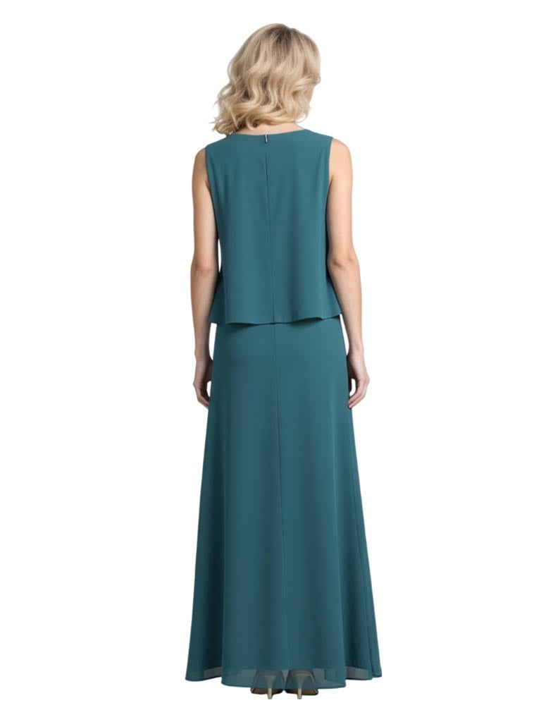 Elegant Chiffon Jewel Sleeveless A-Line Long Mother of The Bride Dresses With Jacket