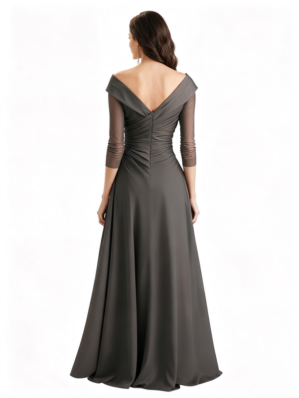 Elegant Chiffon A-Line V-Neck 3/4 Sleeves Floor Length Bridal Mother Of The Bride Dresses