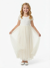 Short Sleeves Lace Applique Bow Princess Dress Flower Girl Dress Birthday Party Dresses