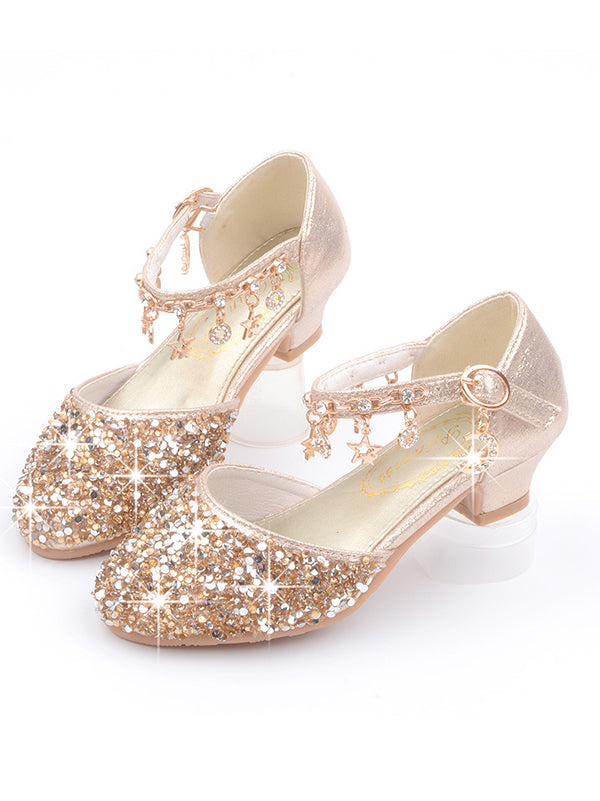 Children's shoes new style girls high heels sequin princess shoes