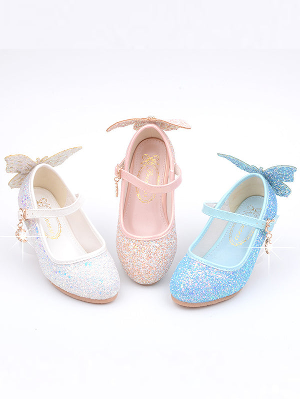 Girls princess shoes little girl crystal leather shoes children's soft bottom sequins