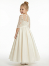 Long Sleeve Lace Flower Girl Dress, Satin Ball Gown Silhouette , Spaghetti-Straps Bodice