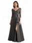 Elegant Chiffon A-Line V-Neck 3/4 Sleeves Floor Length Bridal Mother Of The Bride Dresses