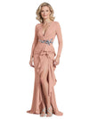 Elegant V-Neck Long Sleeves Side Slit Mermaid Ruched Crepe Mother Of The Bride Dresses