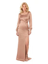 Elegant Soft Satin Long Sleeves Side Slit Mermaid Long Mother of The Bride Dresses