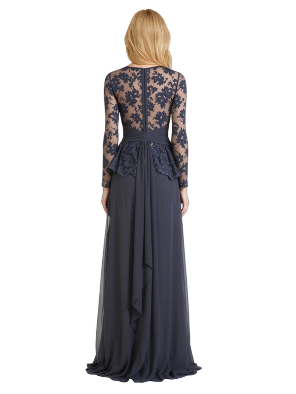Elegant Chiffon V-Neck Long Sleeves Lace A-Line Long Mother Of The Bride and Groom Dresses